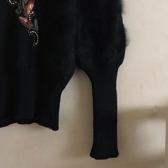 Vintage Black Angora and Lambswool Beaded Sweater - Picture 3 of 13